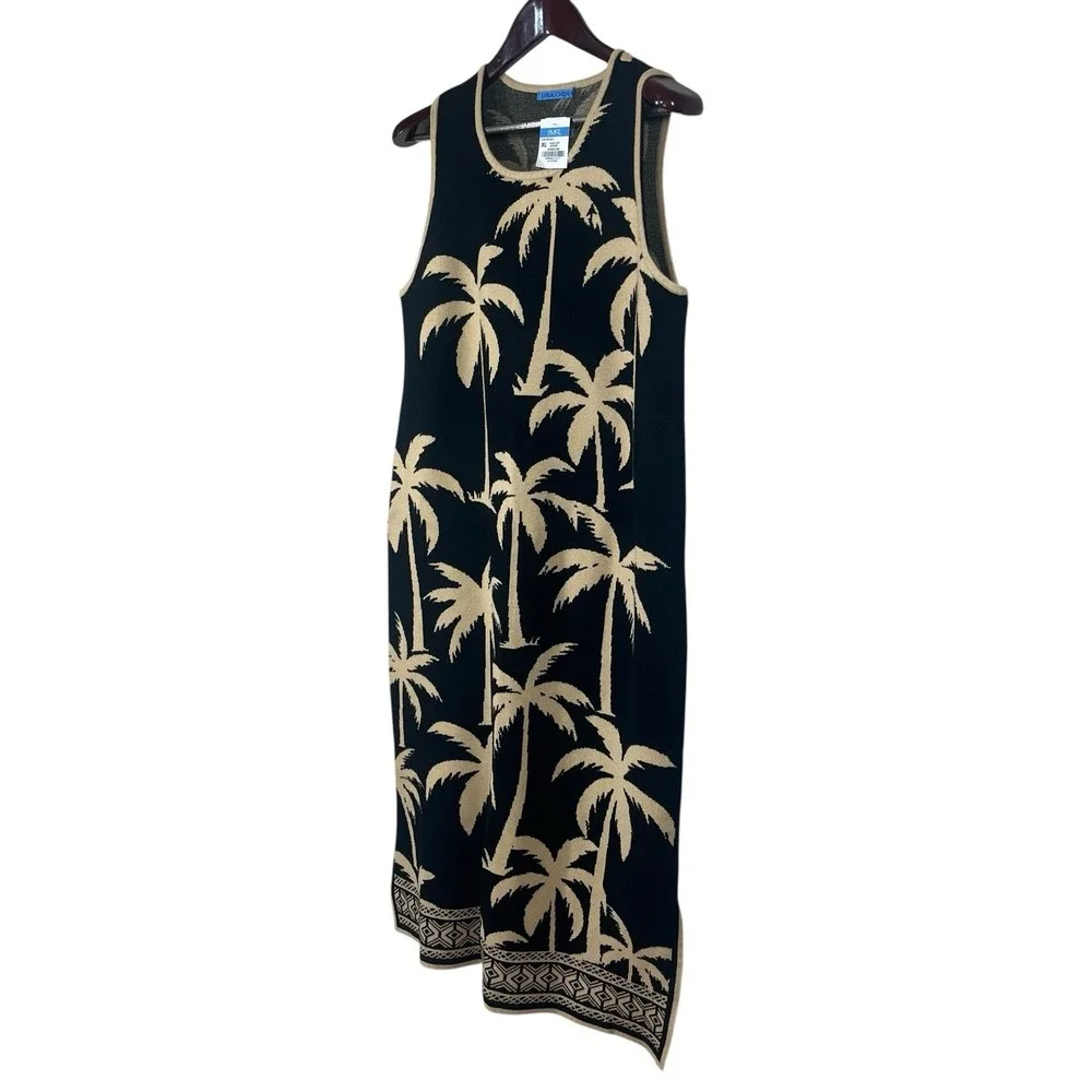 NWT‎ J McLaughlin Dani Jacquard Knit Dress XL Sleeveless Maxi Sheath Palm Trees